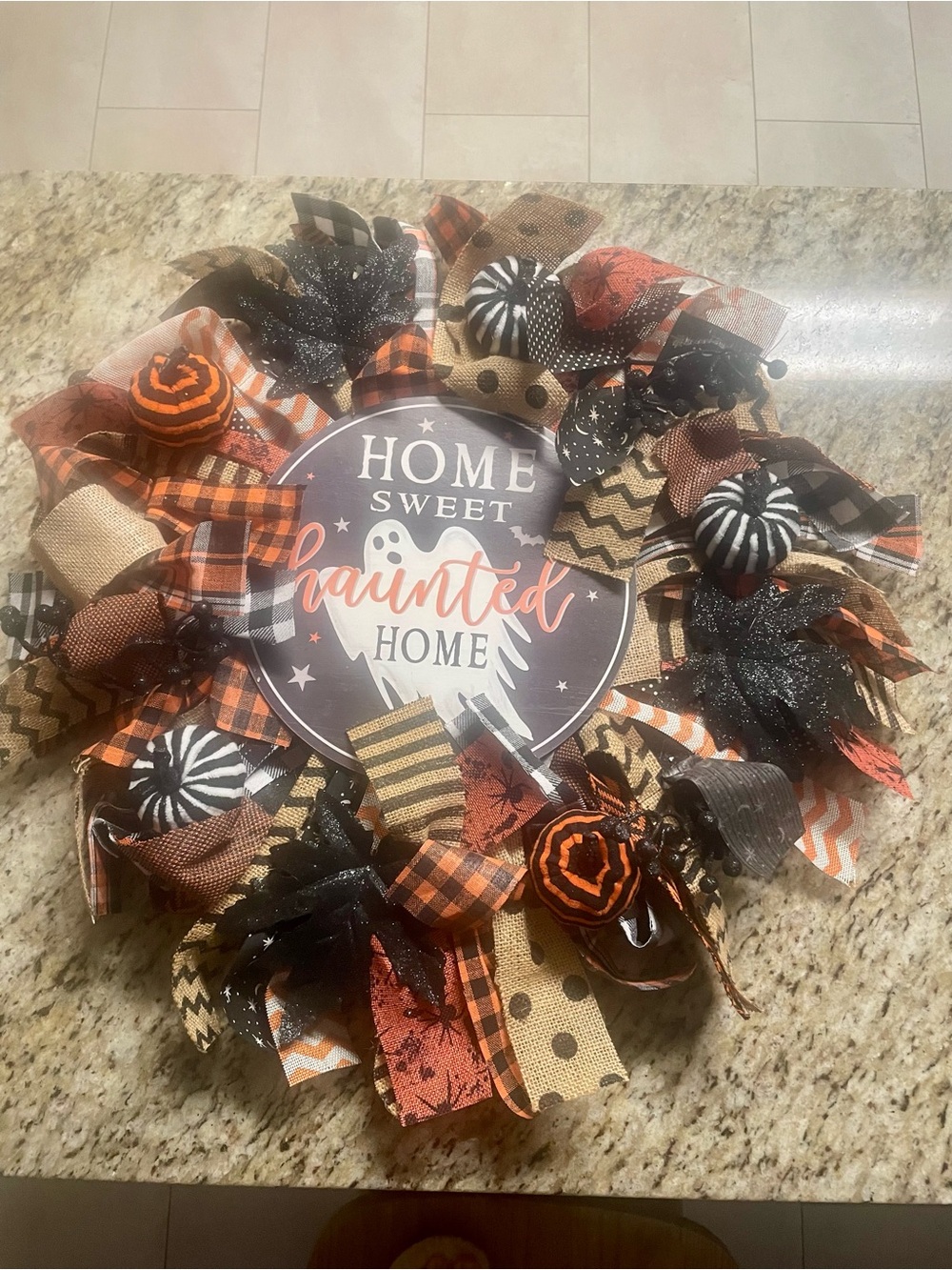 Home Sweet Haunted Home Halloween Wreath - Orange & Black
